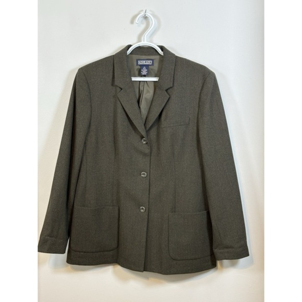 Lands End Petite 14‎ Wool Blend Blazer Jacket Olive Green Career Business